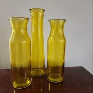 Sunny Yellow Glass Vase Milk Jug Bottle Trio